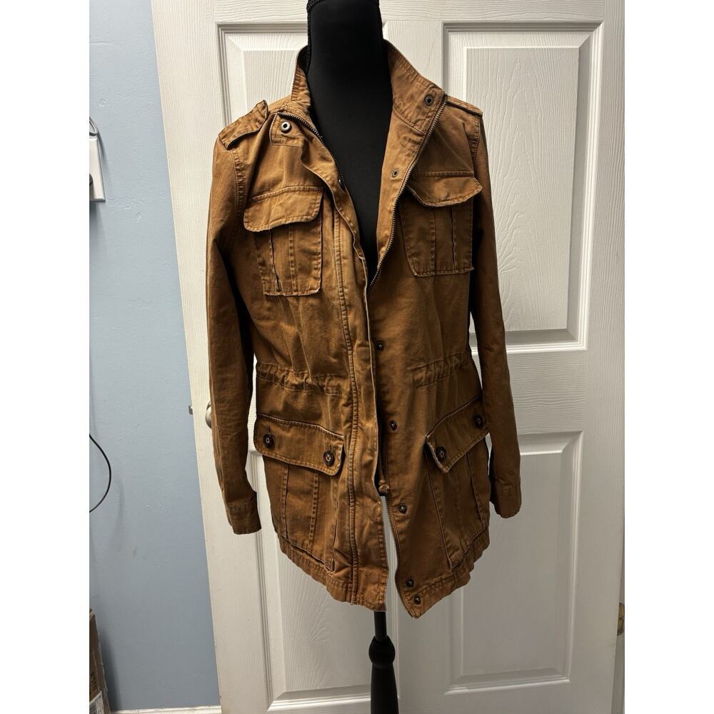 MERONA Zip & Snap Closure Drawstring Waist Brown Cargo Jacket Women's Size Small